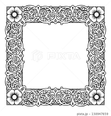 Ornate Floral Vintage Frame Border Black White Art Ornate Floral Vintage Frame Border Black White Art 138947659