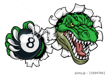 Alligator Crocodile Sports Mascot 8 Ball Pool Ball Alligator Crocodile Sports Mascot 8 Ball Pool Ball 138947661