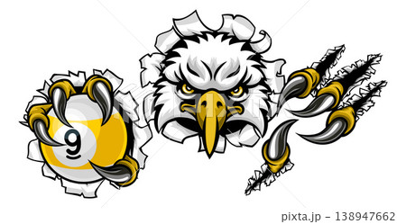 Eagle and 9 Ball Nine Ball Pool Cartoon Mascot Eagle and 9 Ball Nine Ball Pool Cartoon Mascot 138947662