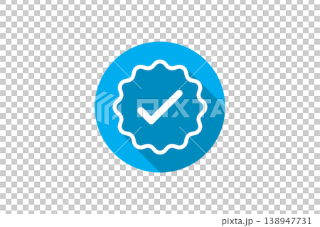 Blue Verified Badge Icon With White Checkmark, Approval Seal and Quality Verification Symbol 138947731