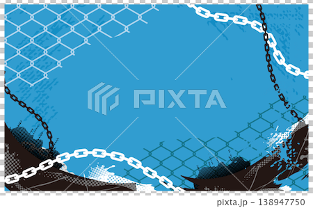 鎖と金網のパンクフレームグランジ風ビビットシアン背景 138947750