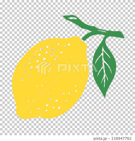 A woodblock print-style illustration of a lemon 138947762