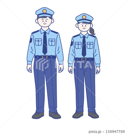 男性と女性の警備スタッフ全身イラスト 男性と女性の警備スタッフ全身イラスト 138947789