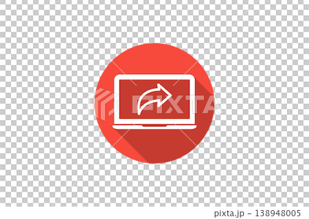 Flat Share Icon On Red Circle Laptop Screen With Arrow Symbol Representing Send And Transfer 138948005