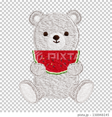[Polar Bear and Watermelon] Hand-embroidered illustration material 138948145