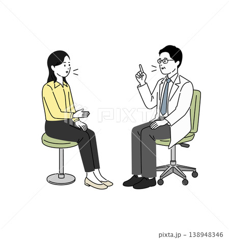 対話するビジネスウーマンと男性産業医のイラスト 対話するビジネスウーマンと男性産業医のイラスト 138948346