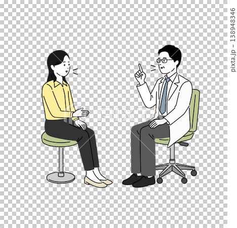 対話するビジネスウーマンと男性産業医のイラスト 対話するビジネスウーマンと男性産業医のイラスト 138948346