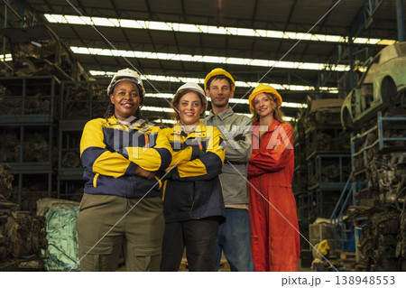 Group of mix multiracial race engineer working together at factory car part warehouse. 138948553