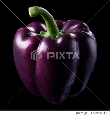 Purple bell pepper with green stem isolated on black background with clipping path Purple bell pepper with green stem isolated on black background with clipping path 138948816