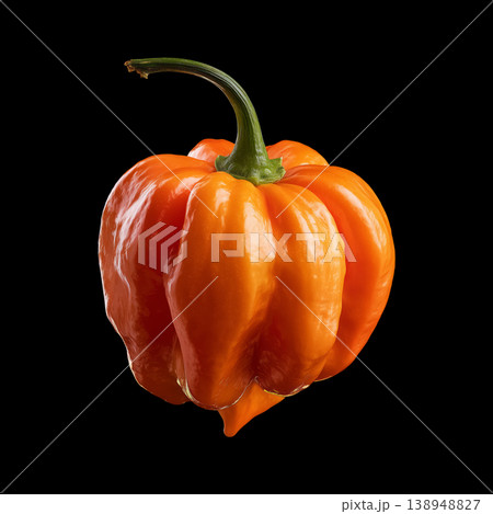 Orange habanero chili pepper isolated on black background with clipping path, symbolizing freshness and spicy flavor appeal 138948827