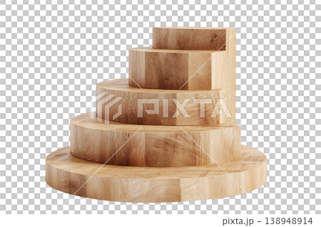 Layered wooden like oak podium isolated on white background, concept of product display and presentation 138948914