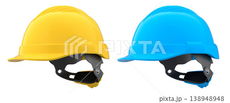 Set of construction safety helmets isolated on white transparent background, symbolizing safety and industry standards Set of construction safety helmets isolated on white transparent background, symbolizing safety and industry standards 138948948