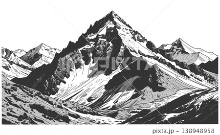 Snow Covered Mountain Peaks Detailed Landscape 138948958