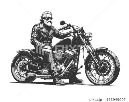 Bearded Biker Riding Motorcycle Illustration 138949005