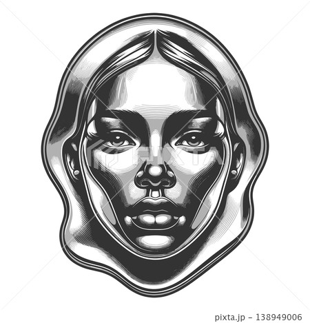 Liquid Metal Woman Portrait in Melting Style 138949006