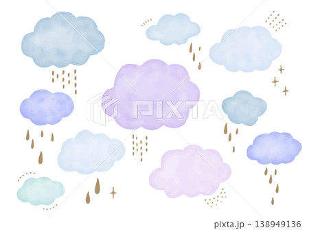 色々な形の水彩の雲のイラストセット 色々な形の水彩の雲のイラストセット 138949136