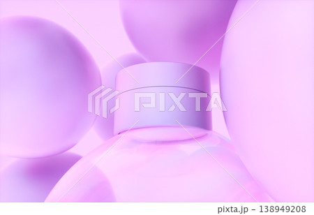 A podium with holographic iridescent bubbles for cosmetic product display. 3d rendering 138949208