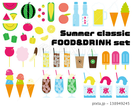 夏の食べ物と飲み物のイラストセット 138949245