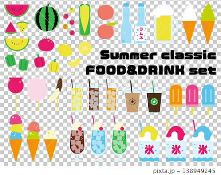夏の食べ物と飲み物のイラストセット 138949245