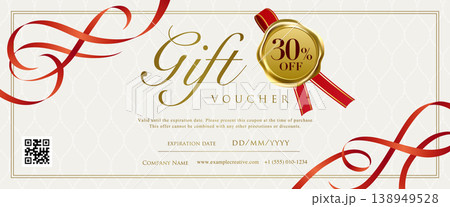 エレガントなギフト券テンプレート - 赤いリボンと金のシーリングワックス 138949528