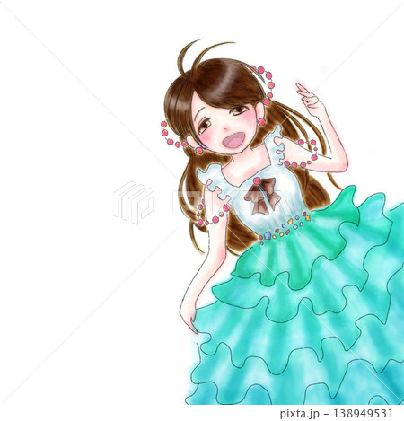 水彩風 フリルドレスを着た女の子 手描きイラスト 138949531