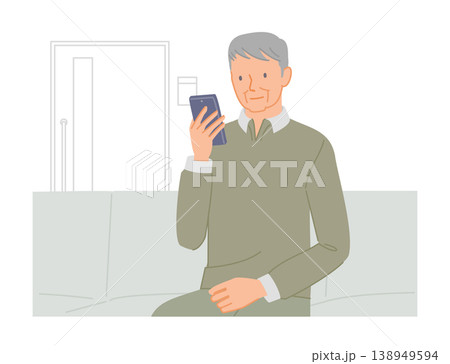 シニア男性が病院の待合室でスマートフォンを見ながら順番を待つ 138949594