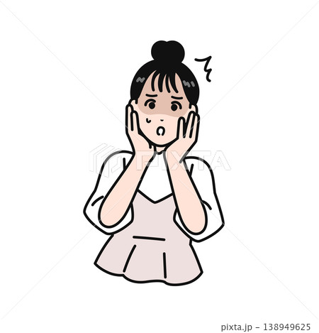 ショックで青ざめるまとめ髪の若い女性のシンプルなベクターイラスト素材 ショックで青ざめるまとめ髪の若い女性のシンプルなベクターイラスト素材 138949625