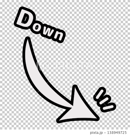 Illustration of a downward arrow icon with the word "Down" inside. 138949725