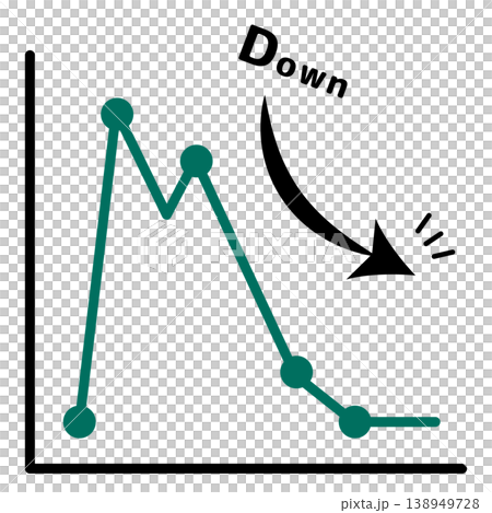 Business illustration of a downward-sloping line graph with a downward arrow. Business illustration of a downward-sloping line graph with a downward arrow. 138949728