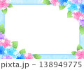 梅雨フォトフレーム、アジサイ、雨、対角囲み、横 138949775