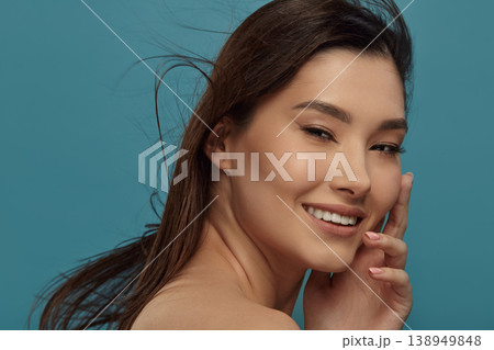 Lady is happy after facial treatment in beauty salon, spa. Lady is happy after facial treatment in beauty salon, spa. 138949848