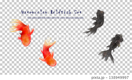 Watercolor goldfish single image set, Japanese-style summer illustration, transparent background Watercolor goldfish single image set, Japanese-style summer illustration, transparent background 138949997