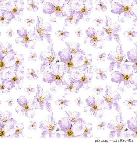 Hand-painted seamless watercolor pattern of bouquets of white flowers on an isolated background. Botanical illustration. Hand-painted seamless watercolor pattern of bouquets of white flowers on an isolated background. Botanical illustration. 138950402