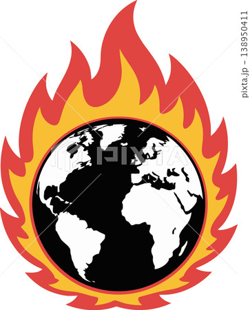 Burning Earth Globe with Fire Flames Illustration	 138950411