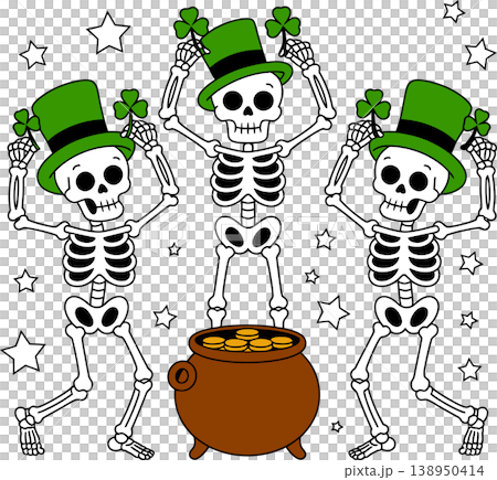 Dancing Skeletons with Pot of Gold Saint Patrick's Day Illustration	 138950414
