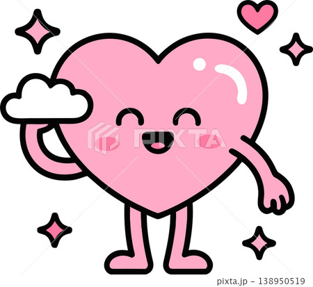 Cute Happy Heart Holding Cloud Cartoon Illustration	 138950519