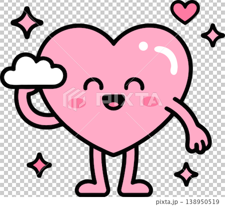 Cute Happy Heart Holding Cloud Cartoon Illustration	 138950519