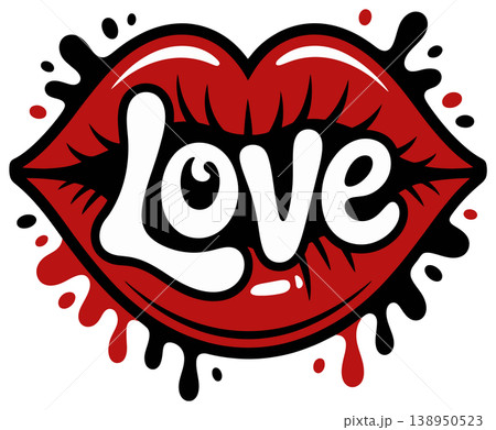 Love Lettering Inside Lips Pop Art Illustration Love Lettering Inside Lips Pop Art Illustration 138950523