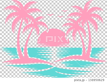 Tropical Sunset with Palm Trees and Ocean Illustration Tropical Sunset with Palm Trees and Ocean Illustration 138950629