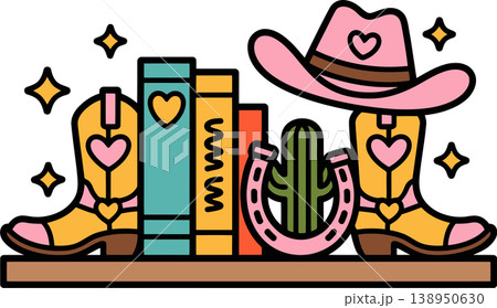 Western Shelf with Boots and Hat Illustration 138950630