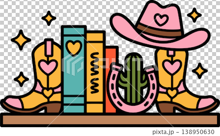Western Shelf with Boots and Hat Illustration Western Shelf with Boots and Hat Illustration 138950630