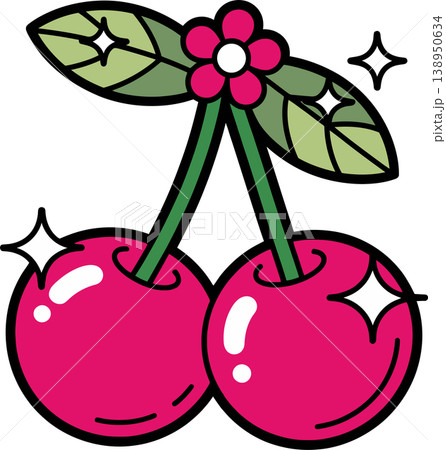 Cute Sparkling Cherries Fruit Illustration	 138950634