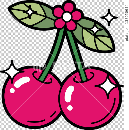 Cute Sparkling Cherries Fruit Illustration	 138950634