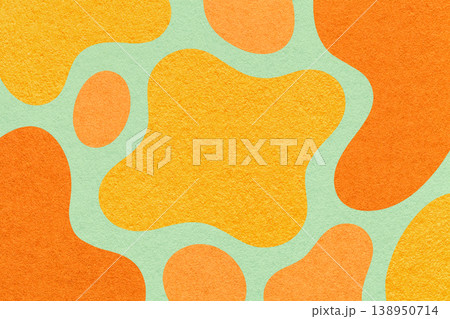Abstract orange yellow mint paper texture background with amorphous fluid blob shapes and spots in flat organic design 138950714