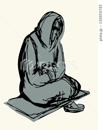 Vector Drawing. Girl askng for Alms 138950785