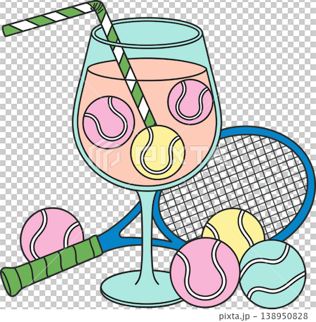 Tennis Ball Drink with Racket Summer Sports Illustration Tennis Ball Drink with Racket Summer Sports Illustration 138950828