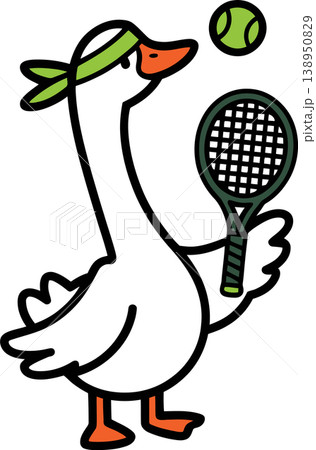 Goose Playing Tennis Cartoon Illustration Goose Playing Tennis Cartoon Illustration 138950829