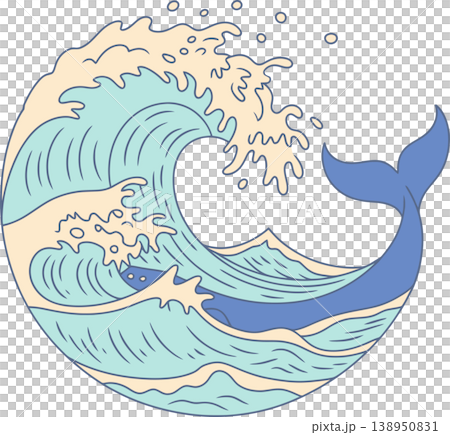 Pastel Ocean Wave with Whale Tail Illustration Pastel Ocean Wave with Whale Tail Illustration 138950831