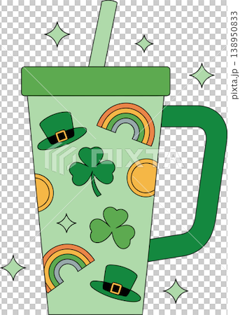 Saint Patrick's Day Cup with Clover Rainbow and Coins Illustration	 138950833