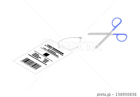 商品タグのプラスチックの留め具を切るイラスト 138950838